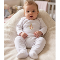 KW109: Baby DTF Printed All In one Sleepsuit- Pink Bunny Rabbit (3-12 months)
